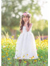 Adjustable Straps White Lace Rosette Romantic Flower Girl Dress
